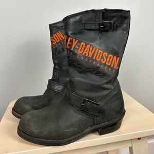 HARLEY‎ DAVIDSON Leather Motorcyle Biker Boots Size 9.5 Black Pull On